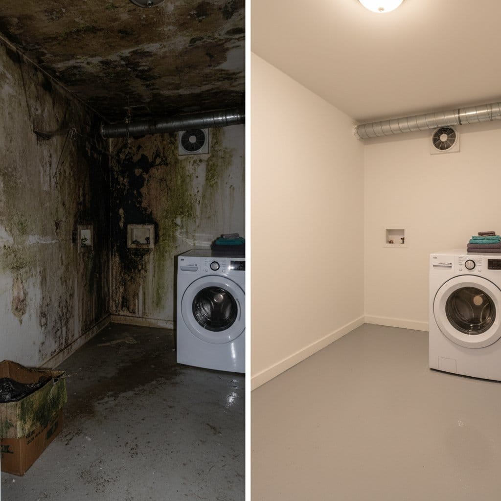 Black Mold Removal restoration — laundry room of contemporary home in Tenafly, NJ