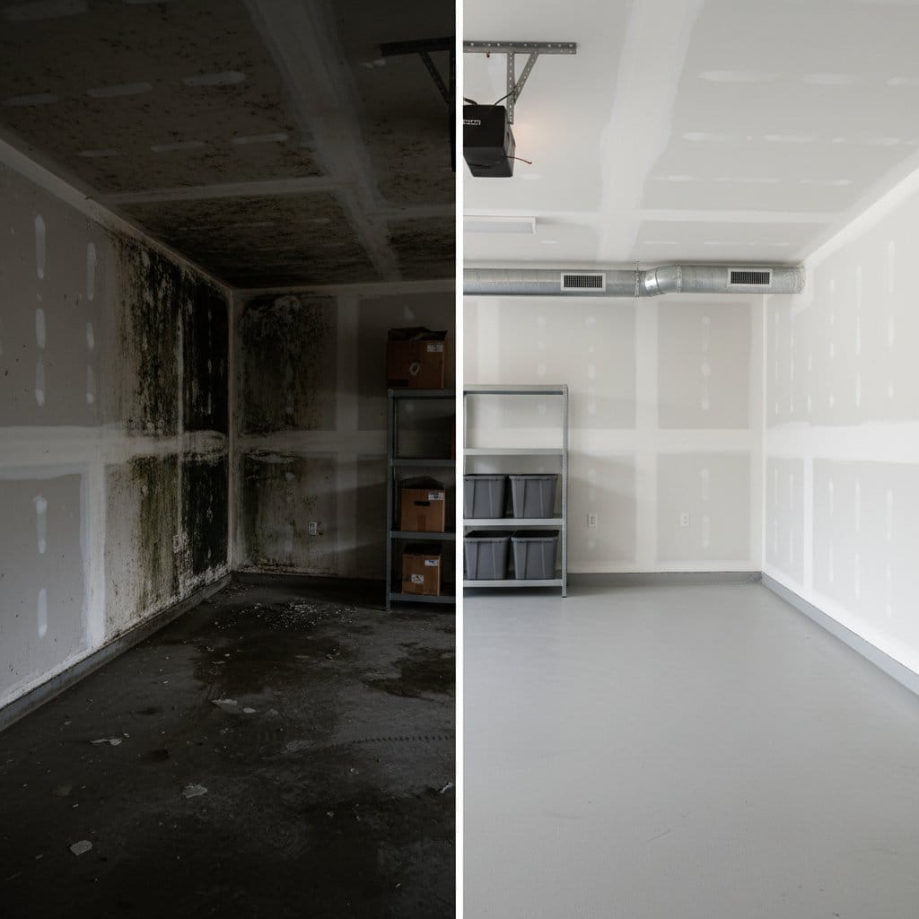 Post-Remediation Cleaning & Clearance before and after in garage, Tenafly NJ