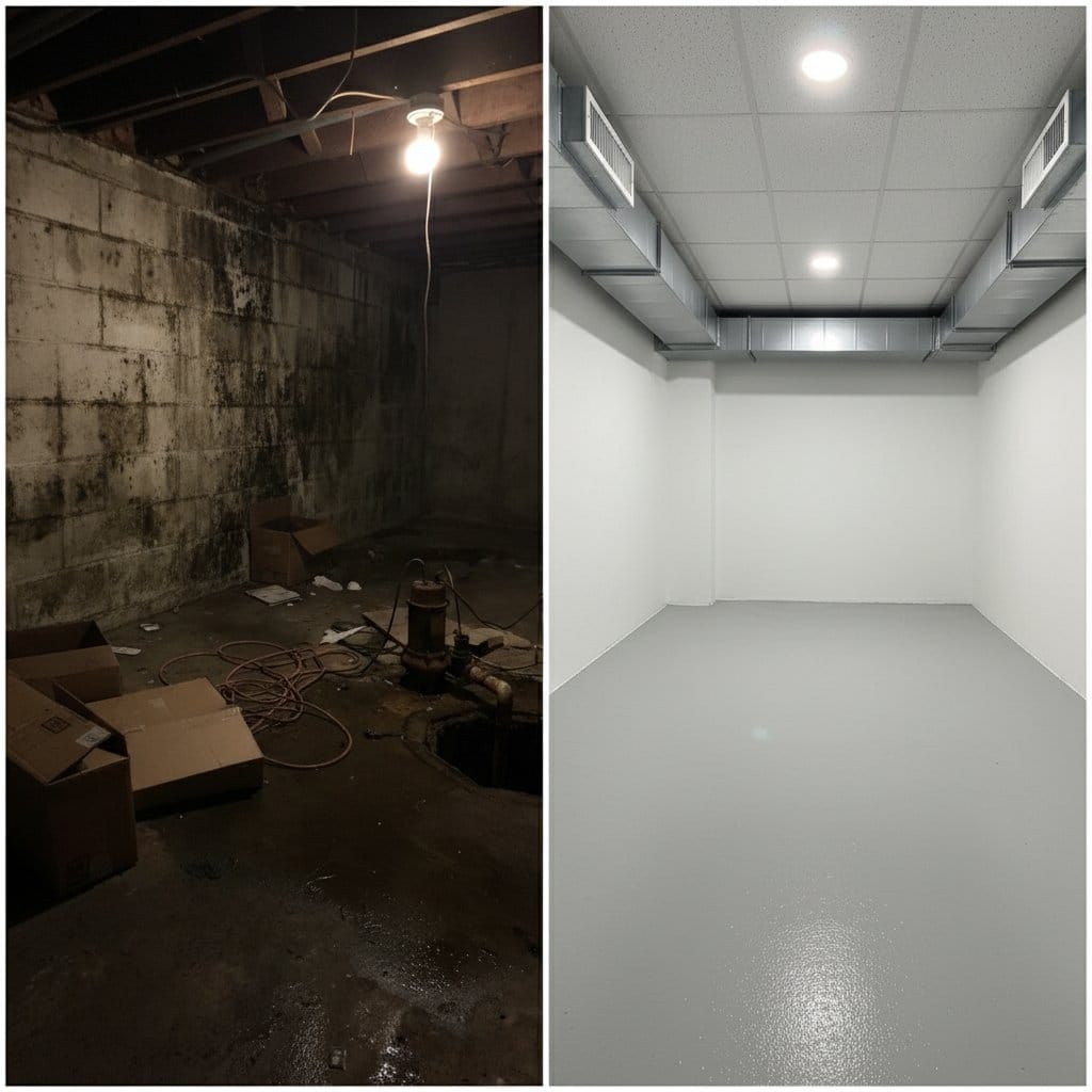 Tenafly Mold Removal residential basement restoration before and after in Tenafly