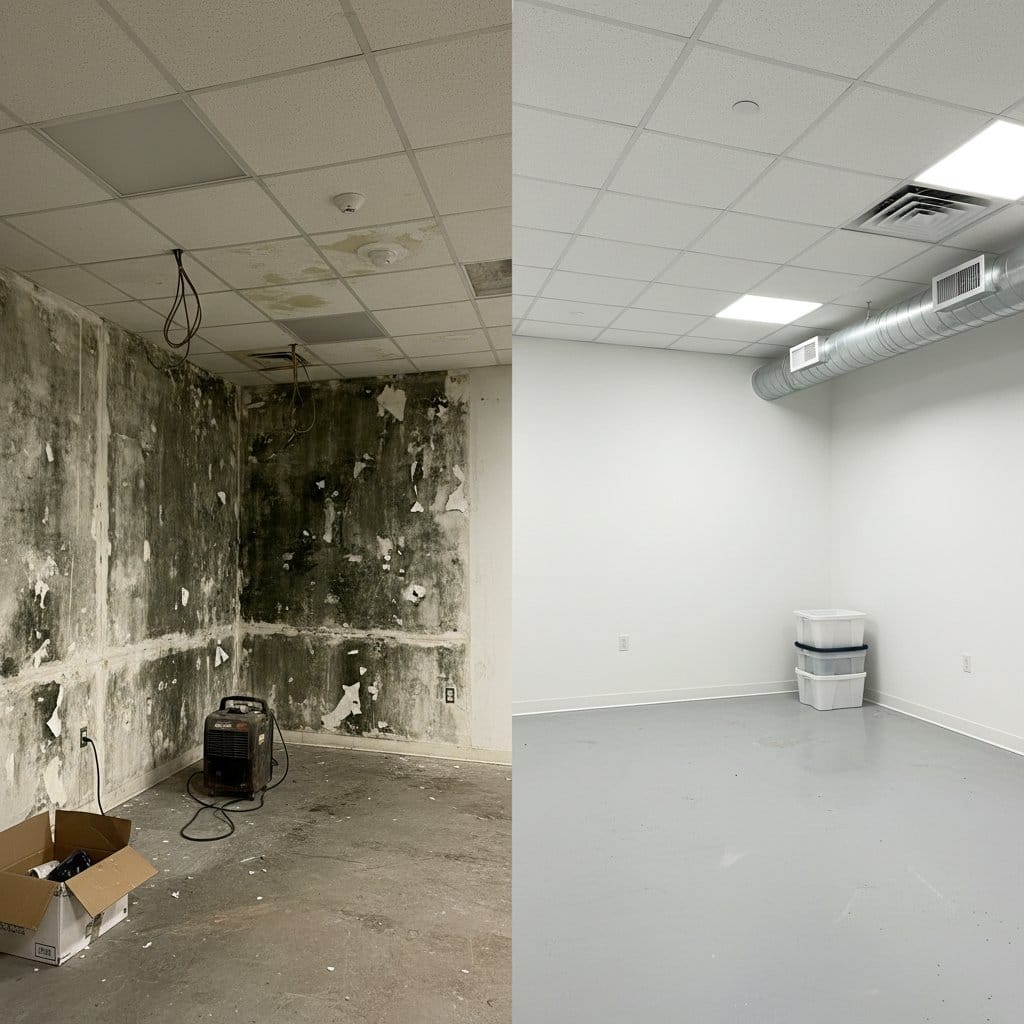 Tenafly Mold Removal commercial office space restoration before and after in Tenafly