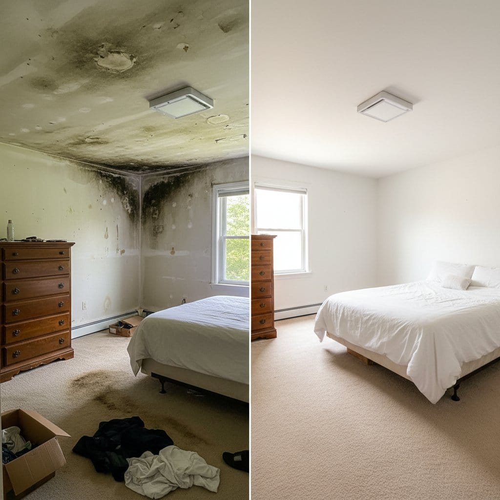Tenafly Mold Removal bedroom restoration before and after in Tenafly